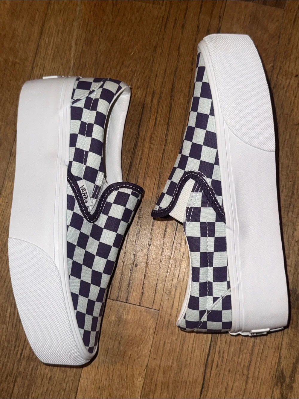 •VANS•NWT MIST BLUE & GOTHIC GRAPE PURPLE CHECKERED PLATFORM STACKFORM SIZE 6.5